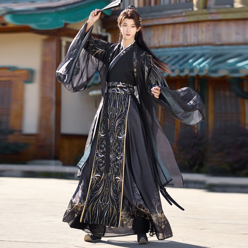 Dark Black Print Male Hanfu Ne - огляд і ціна Ethnic Wear In Fashion